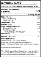 A Nutrition Facts label for Delta-9 THC gummies, showing serving size 1 gummy (4.5g) and listing ingredients including Delta-9 THC (Aerial Parts).